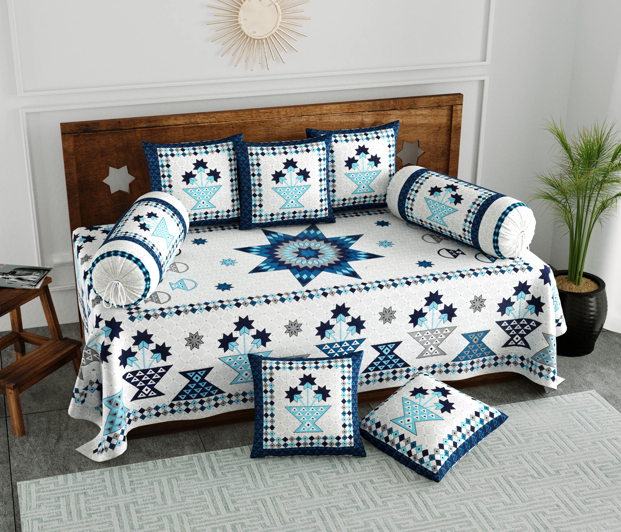 Indian Block Print Diwan Set - 8 Piece Cotton -25 Indian Block Print Diwan Set - 8 Piece Cotton -25