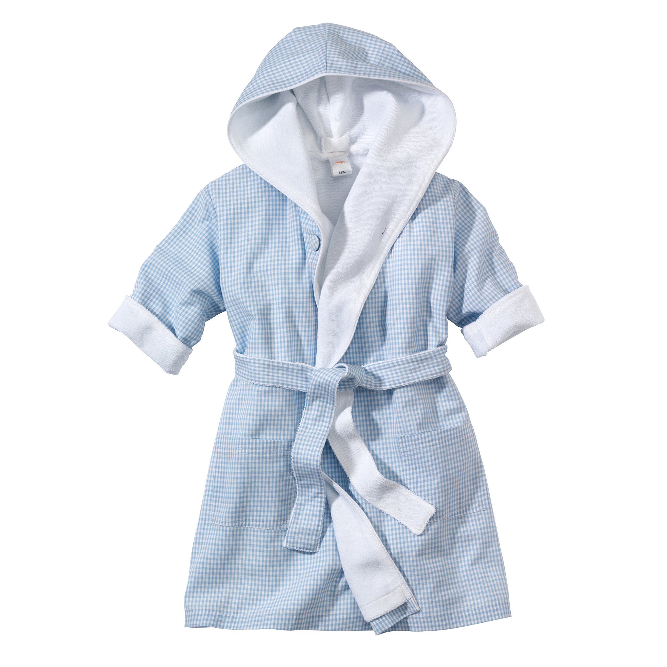 wellyou, Baby-Kinder-Bademantel, Vichy-Karo, für Mädchen und Jungs, 100% Baumwolle, Größe 68-122