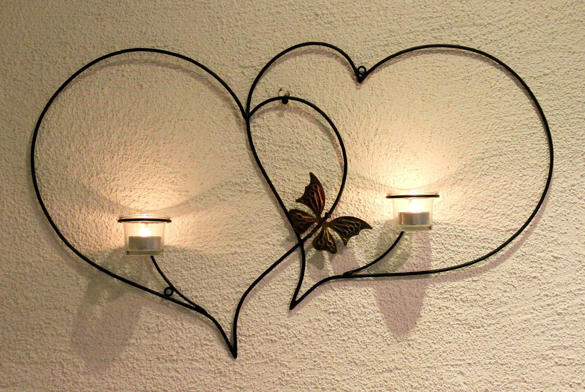 DanDiBo Doppelherz Wandteelichthalter Herz 65 cm Teelichthalter aus Metall Wandleuchter