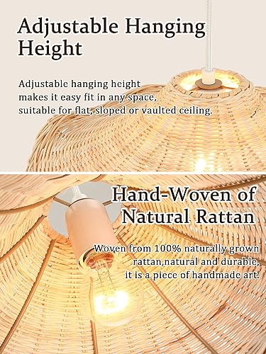 Miniatura 5 de Untrammelife Lámparas colgantes de ratán tejidas a mano de 16.5 pulgadas, lámpara de araña bohemia antigua de mimbre natural, iluminación colgante