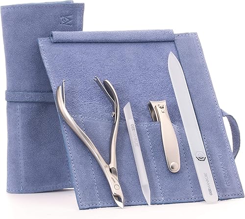 Miniatura 9 de GERMANIKURE Set de manicura de 4 piezas en estuche de gamuza morada, herramientas de acero inoxidable FINOX fabricadas en Alemania, suministros de