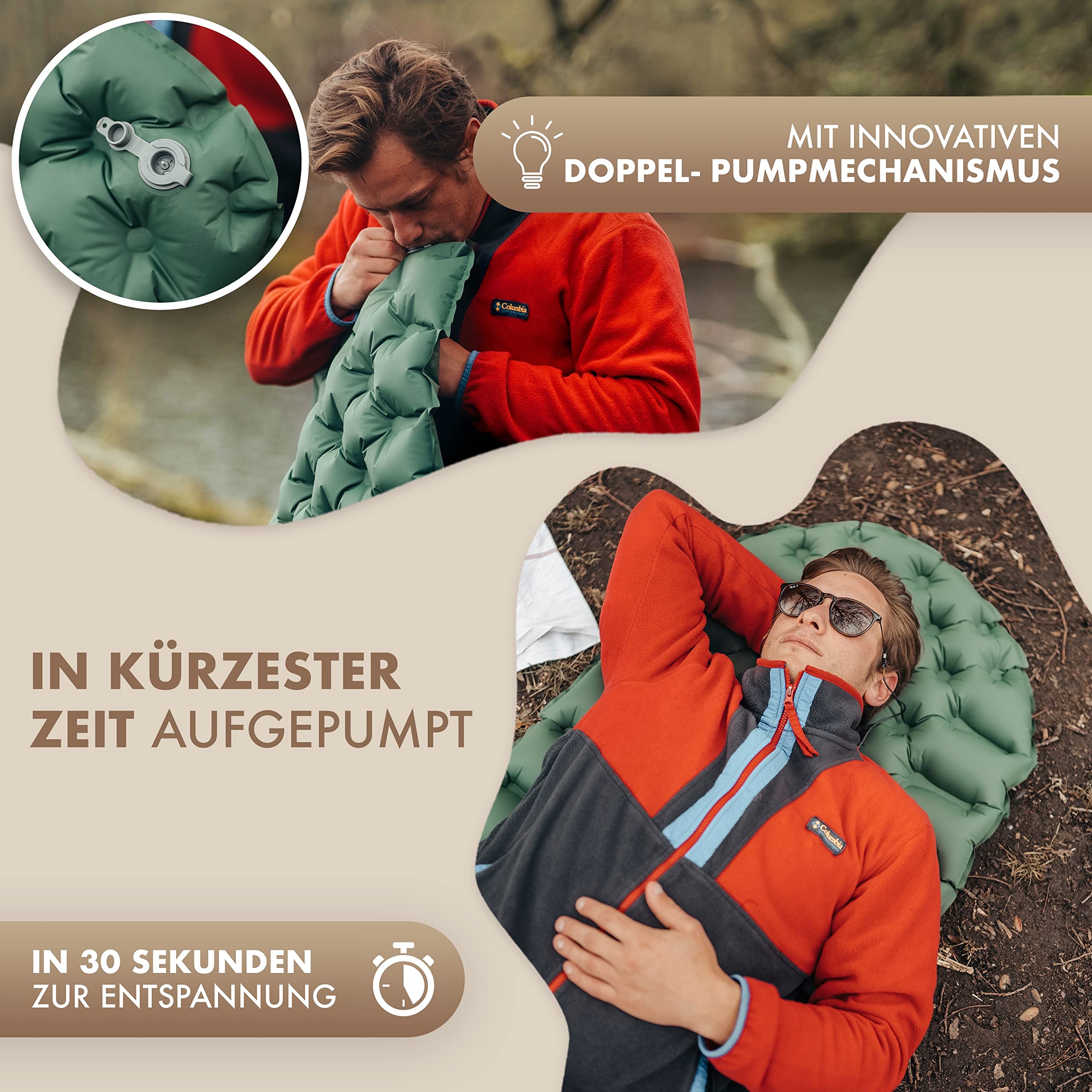 NATURBUMMLER® Isomatte Ultraleicht [590g] Aufblasbare Luftmatratze Camping (195x56cm) – wetterfest & faltbar – für Trekking Wandern Festival Reisen