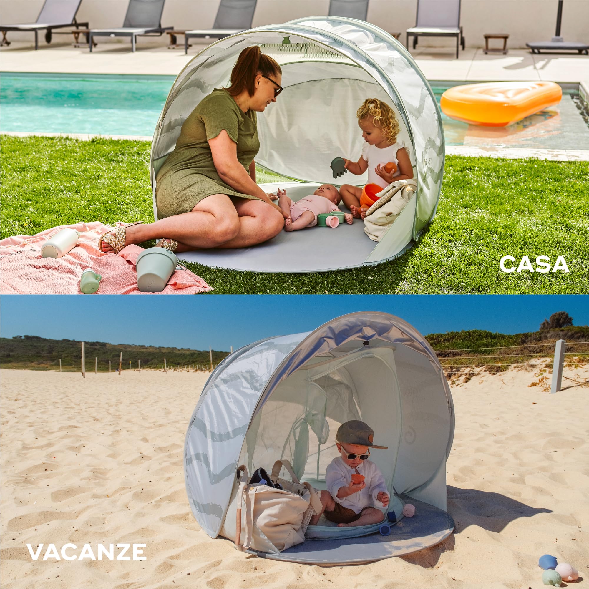 Babymoov Tenda anti-UV Moov & Protect - Alta protezione UPF 50+ - Tenda Rinfrescante - Grande Dimensione - Sistema Pop-Up - Zanzariera