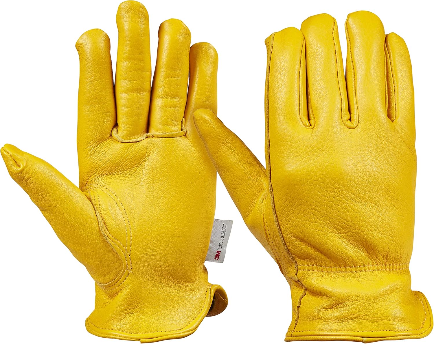 Saranac Deerskin Lined Leather Work Gloves with Insulation - Ergonomic Thumb, Cinched Wrist - Multiple Sizes & Colors