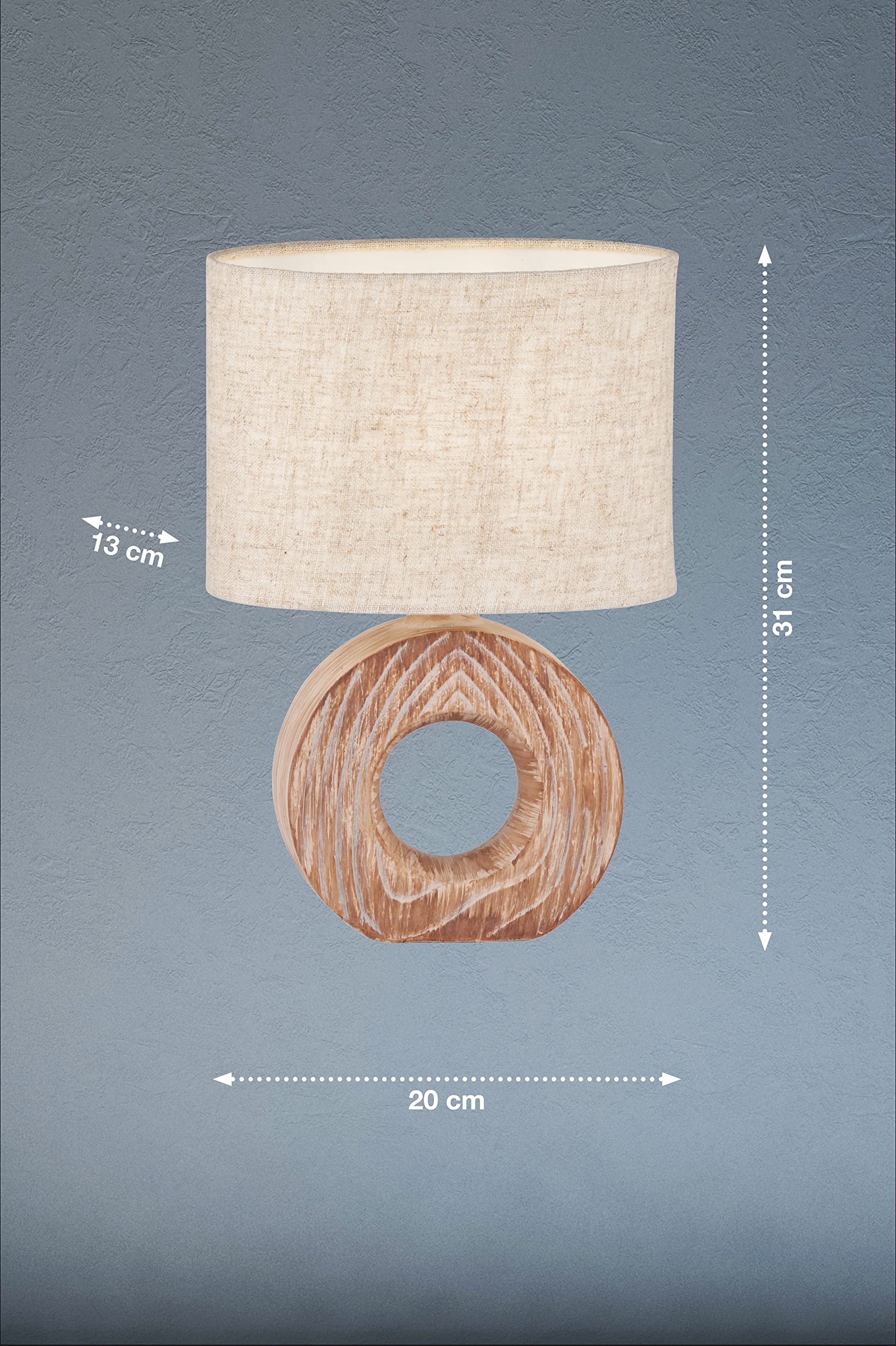 Fischer & Honsel |Tafellamp, Hank|Houtkleuren|Stoffen Schaduw Linnen Zand|L: 20,00 cm, B: 13,00 cm, H: 31,00 cm|met Snoerschakelaar|1x E14 max. 25,0 Watt | 50609, zandkleuren