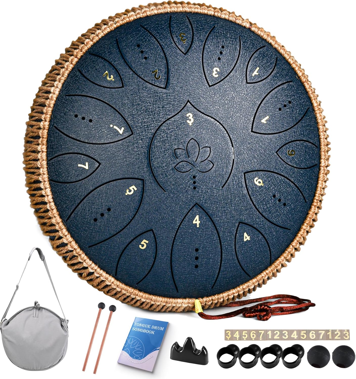 Steel Tongue Drum 13 Inches 15 Notes, Hand Pan Drums for Adults 432hz, C Major Handpan Musical Instrument with Song Book, Mallets and Carry Bag, Navy Blue