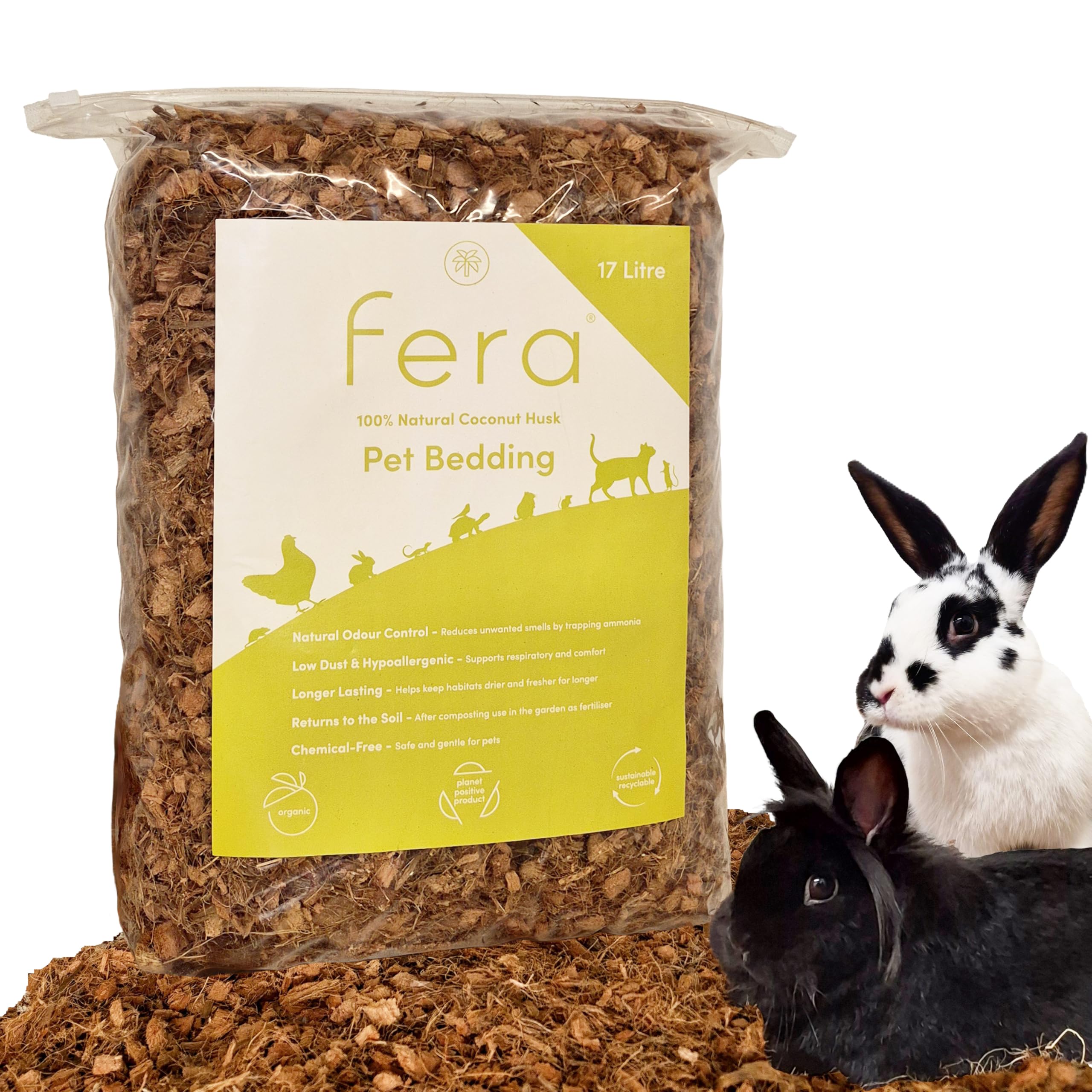 fera Coconut Husk Small Animal Bedding – 17L Natural Pet Bedding for Hamsters, Guinea Pigs & Rabbits – Dust Free, Hypoallergenic, Odour Control, Compostable Coconut Fibre