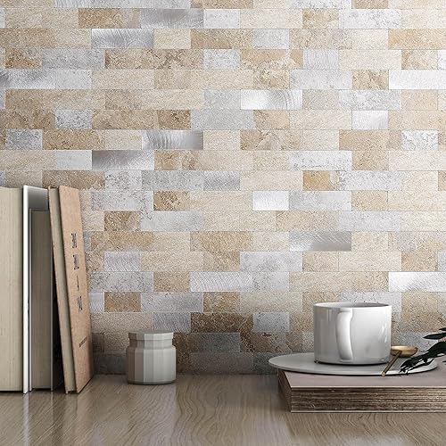 BeNice Adhesivos para azulejos de cocina, ladrillo 3D mate, azulejos adhesivos de mosaico lineal para baño, ducha, pared, chimenea, entorno (10