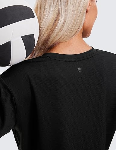 Miniatura 4 de CRZ YOGA Camisetas de entrenamiento ligeras de manga corta para mujer, cuello alto, transpirables, camisetas de yoga atléticas