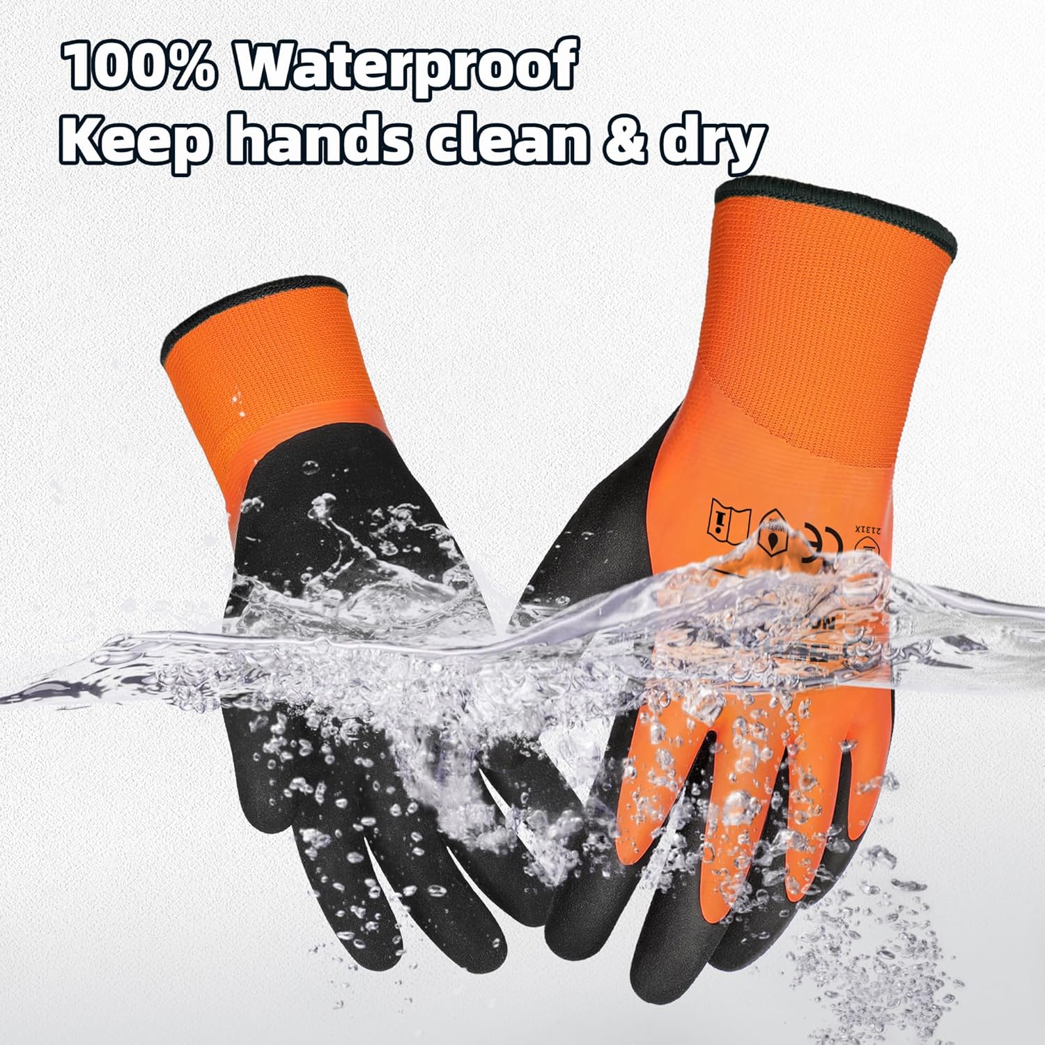 Schwer 2 Pairs Waterproof Work Gloves for Men and Women CR3306, Gardening Gloves with Double Latex Coated, Non-slip Working Gloves, Outdoor Construction, Car and Fish Cleaning, No Fleece Lining, XL