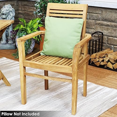 Miniatura 7 de Sunnydaze Sillón de listones de teca maciza para exteriores, acabado de madera marrón claro