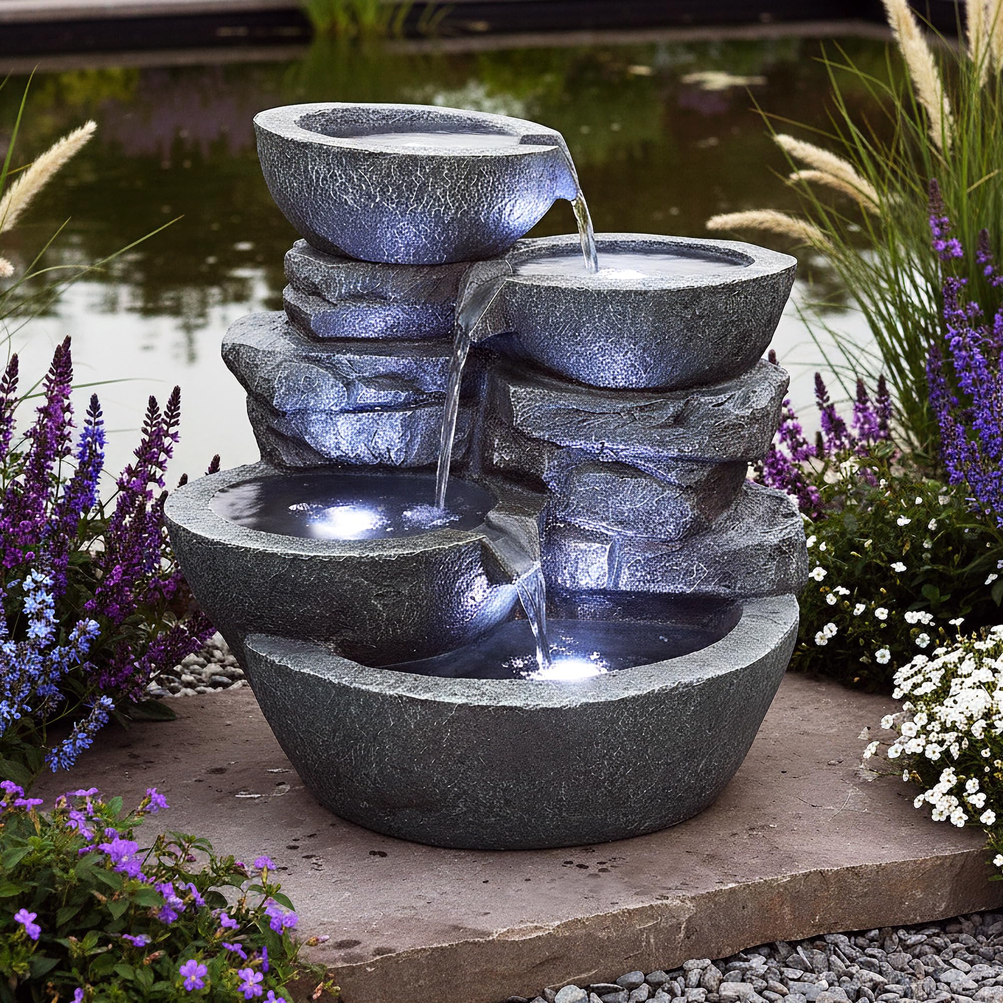 Arnusa - Fuente para habitación con iluminación led para interior y exterior, fuente de jardín