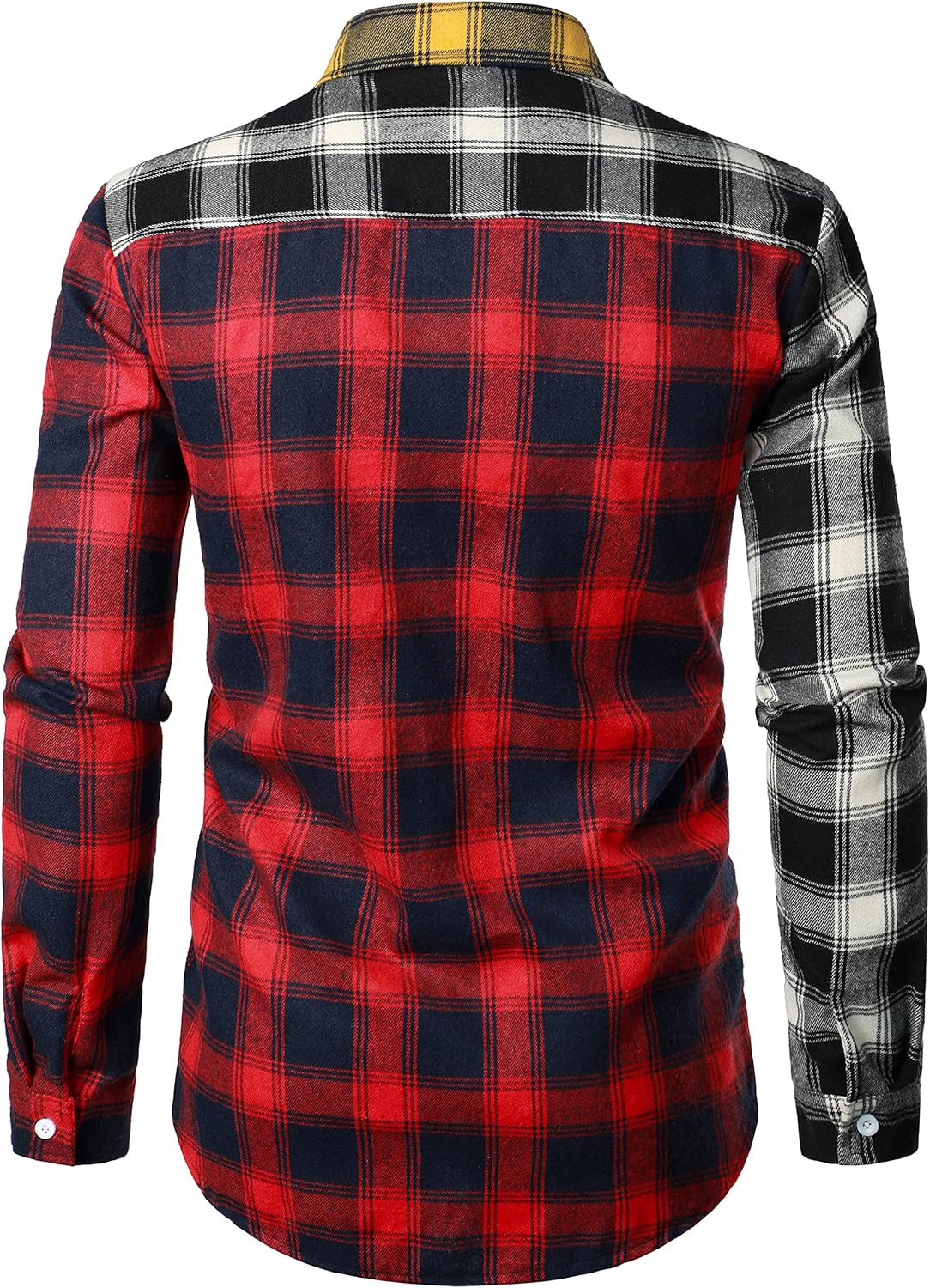 Men Women Color Block Plaid Shirt Patchwork Plaid Shirts Button Down Long Sleeve Casual Shirts - Image 2