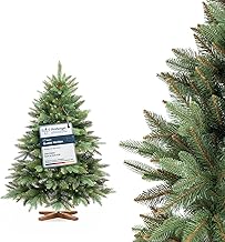FAIRYTREES Nordmann Premium Artificial Christmas Tree, 120 cm, Injection Moulded Natural Elements, Made in EU, Handmade Christmas Tree with Ash Wood Stand