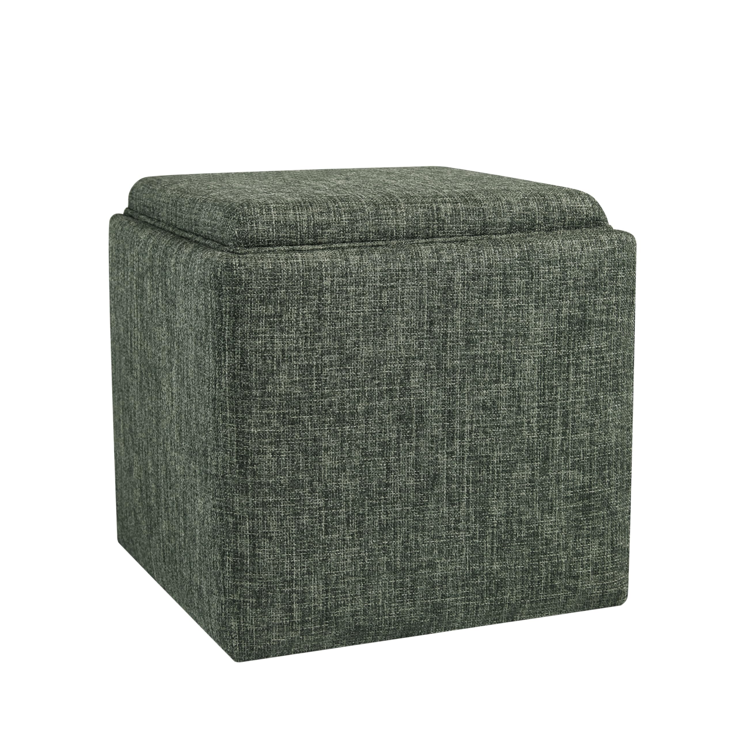 HomePop Home Decor Storage Ottoman with Tray Top|Upholstered Modern Square Storage Ottoman with Storage for Living Room & Bedroom, Green Clover Fabric