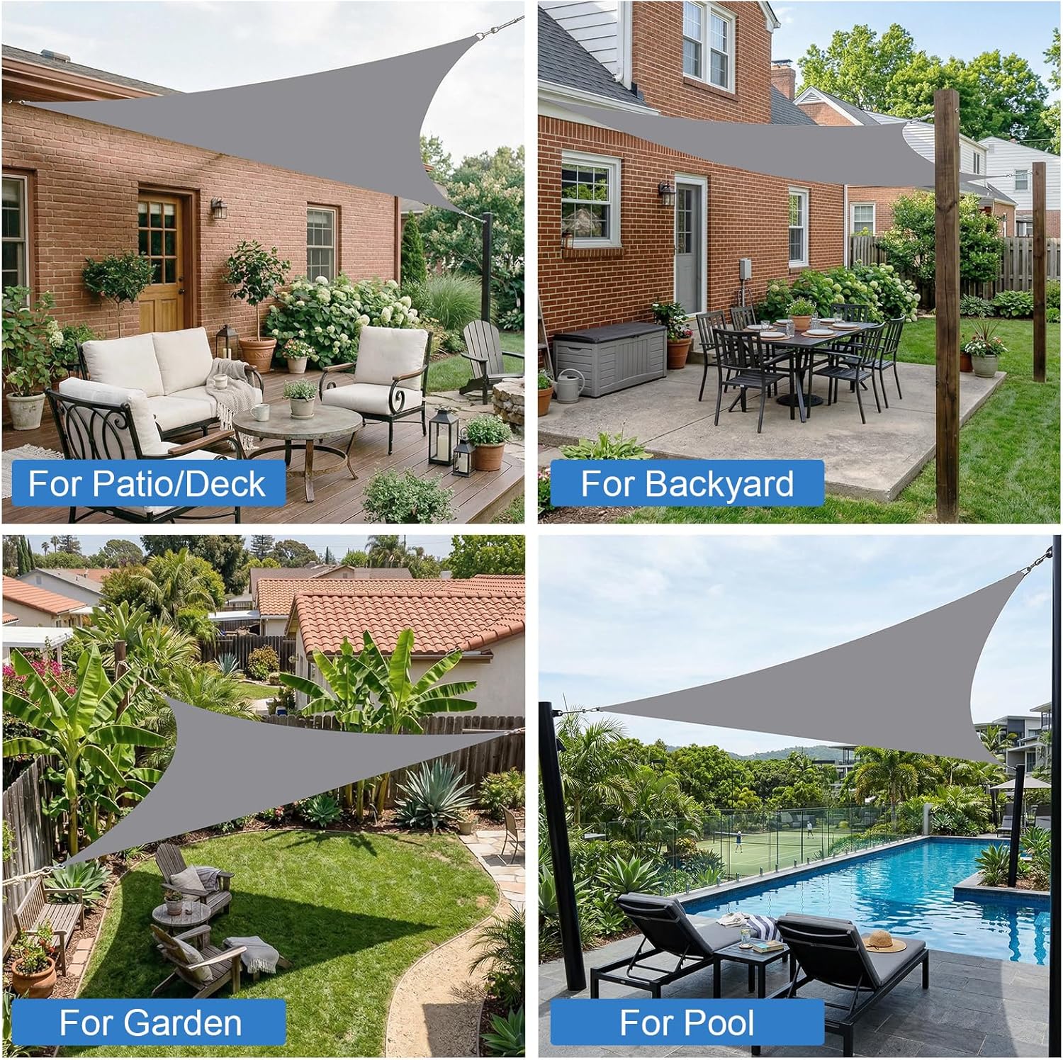 Shade Sail 8'x 8'x 8' Triangle Waterproof Sun Shade Sail UV Block Sunshade for Backyard Yard Deck Patio Garden Outdoor Activities,Light Grey