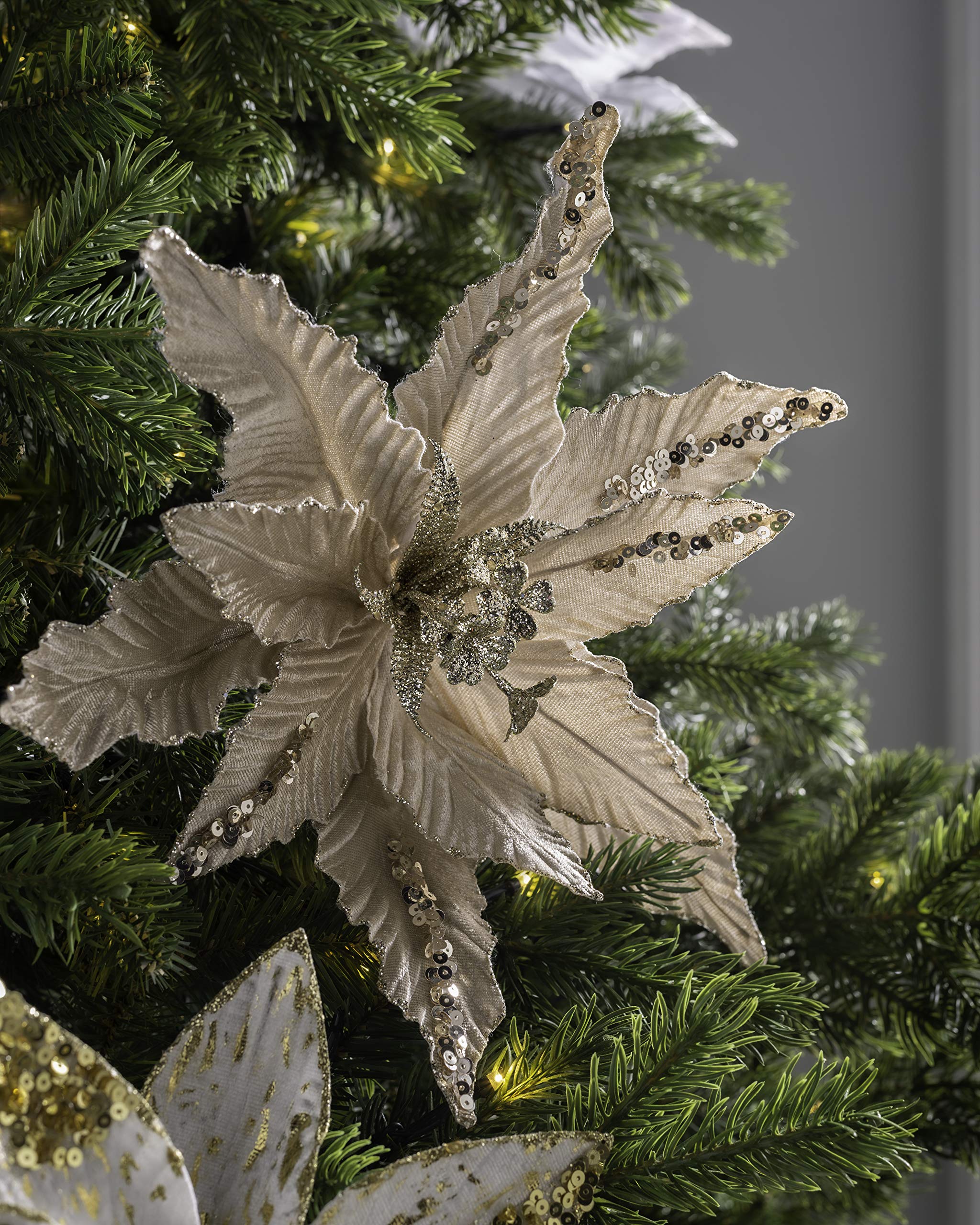 WeRChristmas Artificial Poinsettia Christmas Tree Flower Decoration, Gold, 32 cm - Image 3