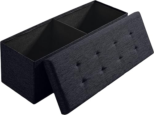 Miniatura 15 de Ornavo Home Otomana plegable de almacenamiento de 15 pulgadas, taburete cuadrado pequeño de almacenamiento, banco de dormitorio, color beige