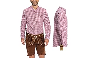 BAVARIA TRACHTEN Authentic Oktoberfest Shirt for Men - Red Checkered Bavarian Lederhosen Shirt L