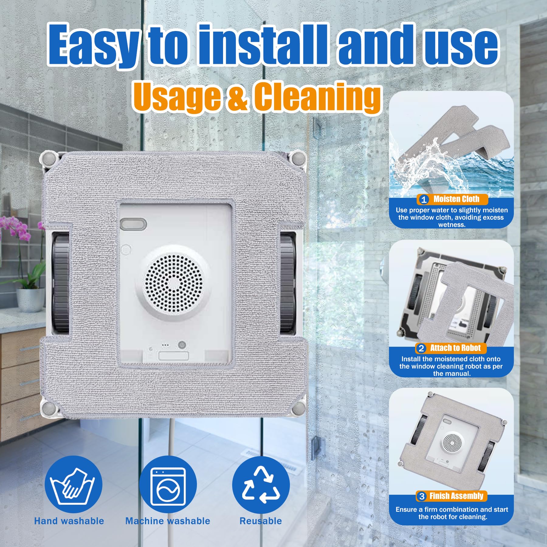 16 Lingettes Microfibre Lavables Pour Robot Lave-vitre Ecovacs Winbot – Compatibles W1, W2, PRO Et Omni