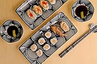 Vista 5 de Juego de platos de cerámica de estilo japonés de 8 piezas para sushi rectangulares de 10 pulgadas, 2 platos de sushi, 2 platos de salsa, 2 pares