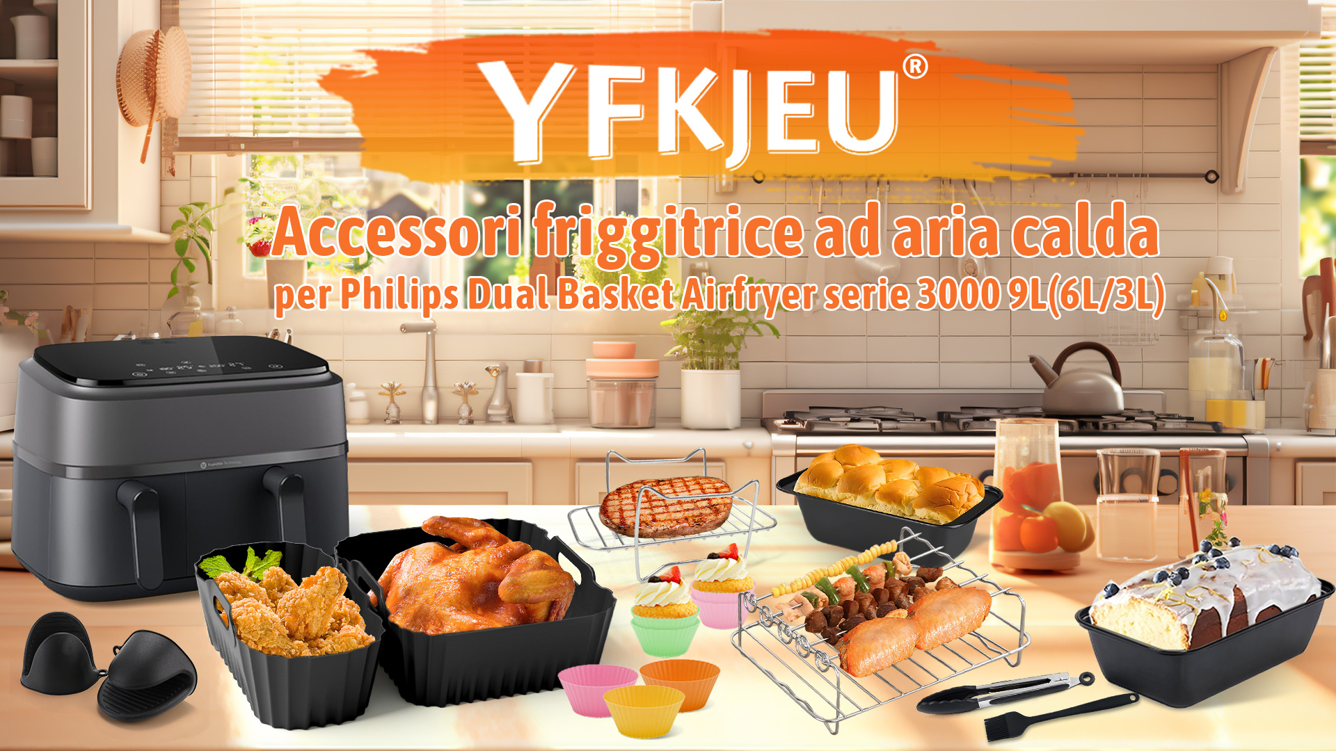 Set Accessori Per Friggitrice Ad Aria Philips Dual Basket - 23 Pezzi Con Stampi Silicone, Griglie E Utensili Per Serie 3000-5000