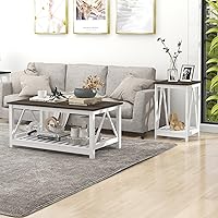 Vista 1 de Juego de mesa auxiliar y mesa auxiliar de granja para sala de estar, juego de mesa de madera de 2 niveles con base de listones, roble oscuro