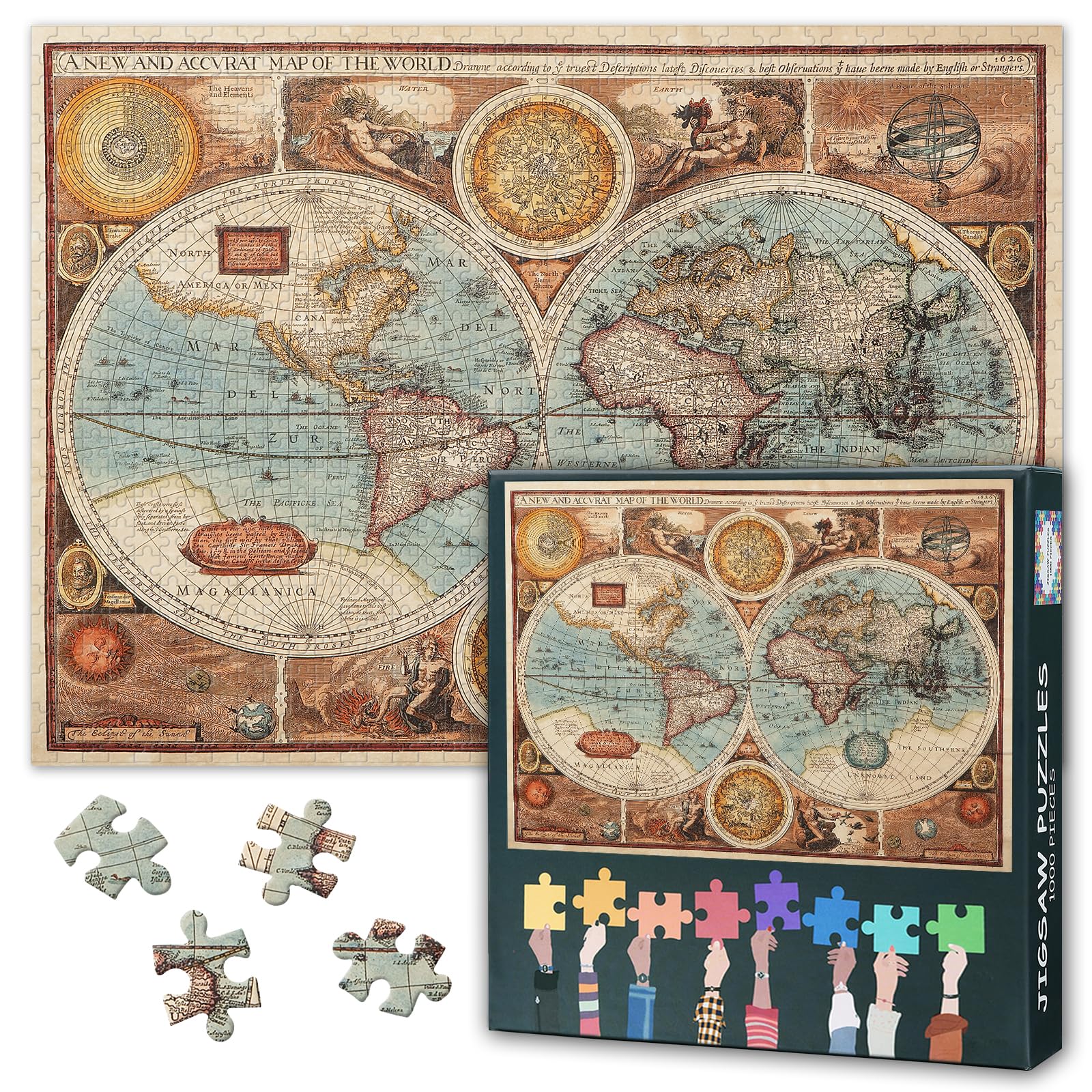 Map of the World Puzzles for Adults 1000 Pieces, Antique World Maps Jigsaw Puzzles, Adult Puzzle for Adults, Educational Fun Games or Toys for Elders Friends 20X27 INCH