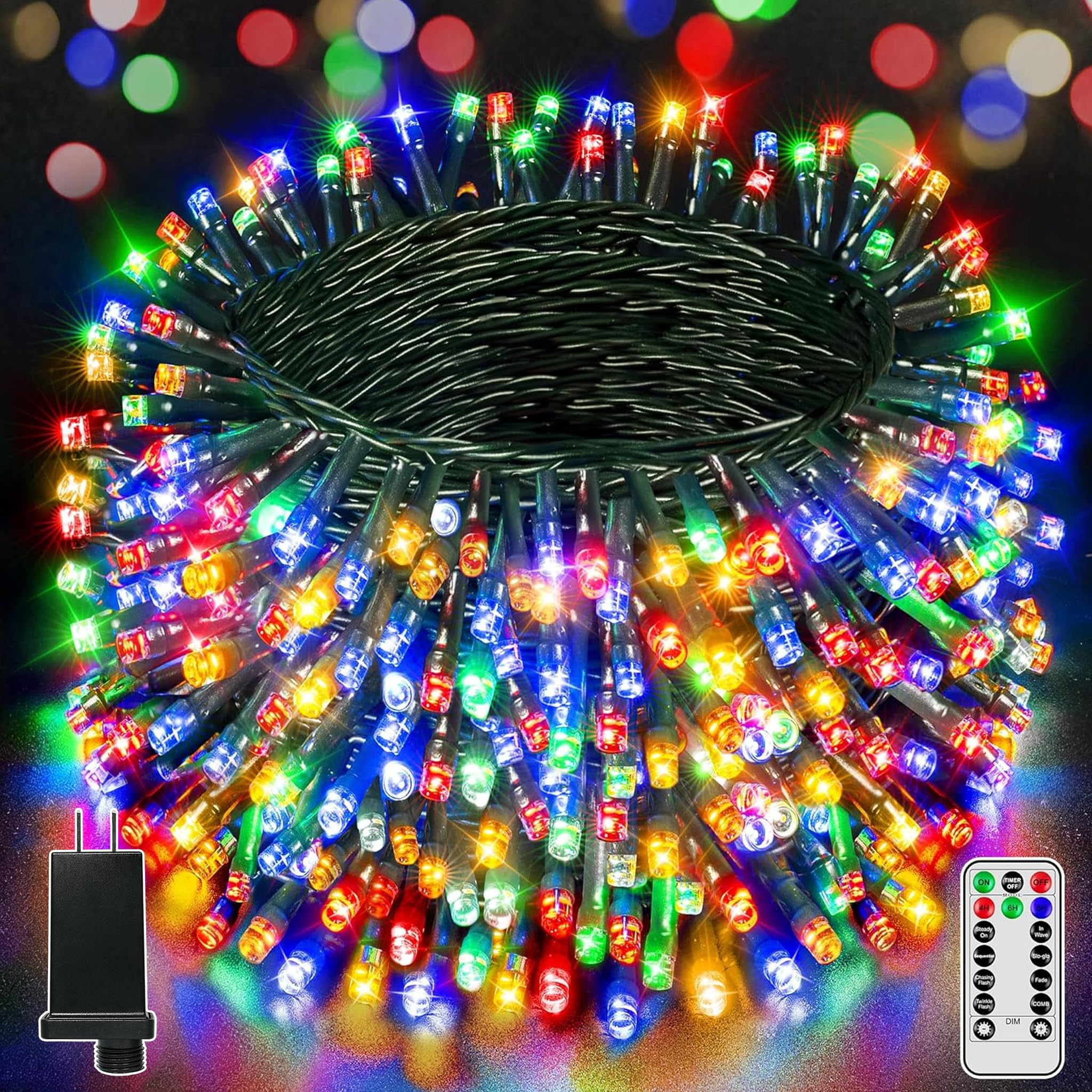 BrightChristmas 1000 luces LED de Navidad de 328 pies, cadena de luces impermeables para exteriores con control remoto y temporizador, luces de árbol de Navidad con 8 modos regulables, luces de hadas