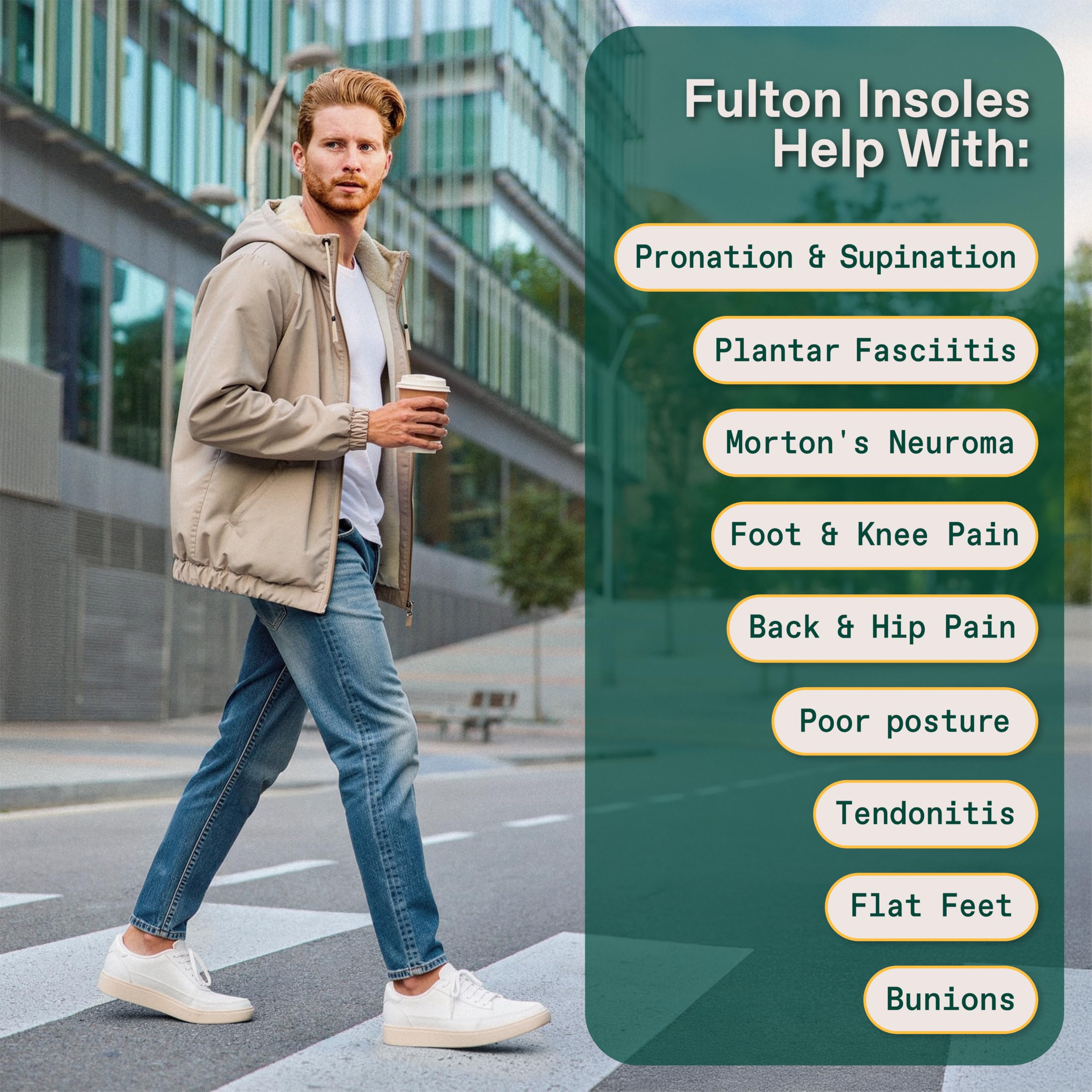 Fulton Inserti per scarpe da uomo in sughero, modellati su misura, per alleviare il dolore, per un comfort tutto il giorno, con supporto per fascite plantare, inserti di supporto per arco plantare da