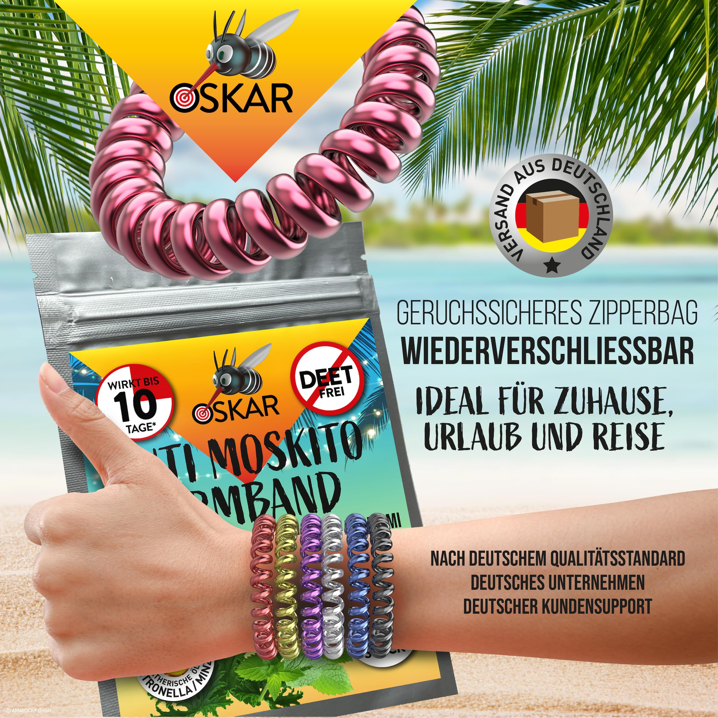 OSKAR Mückenschutz Armband, 6 Stück zur Mückenabwehr - Metallic - Für Kinder + Erwachsene | Anti Mücken Armband, extrem effektiver Mückenschutz | Für Camping, Urlaub, Reisen & Festival