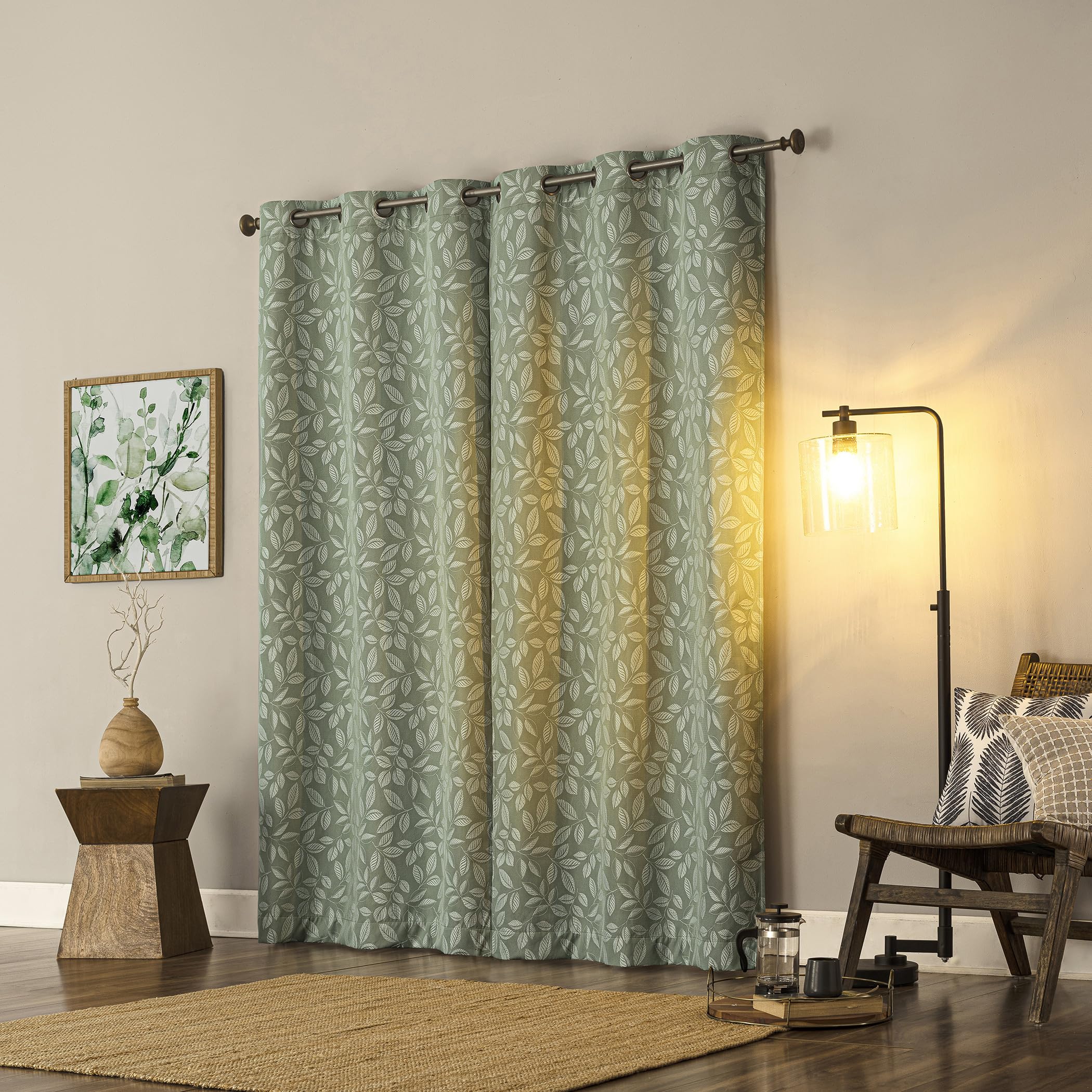 Sun Zero Satti Embroidered Leaf 100% Blackout Grommet Curtain Panel, 40" x 84", Sage Green, W 40" x L 84" (1 Panels) - Image 2