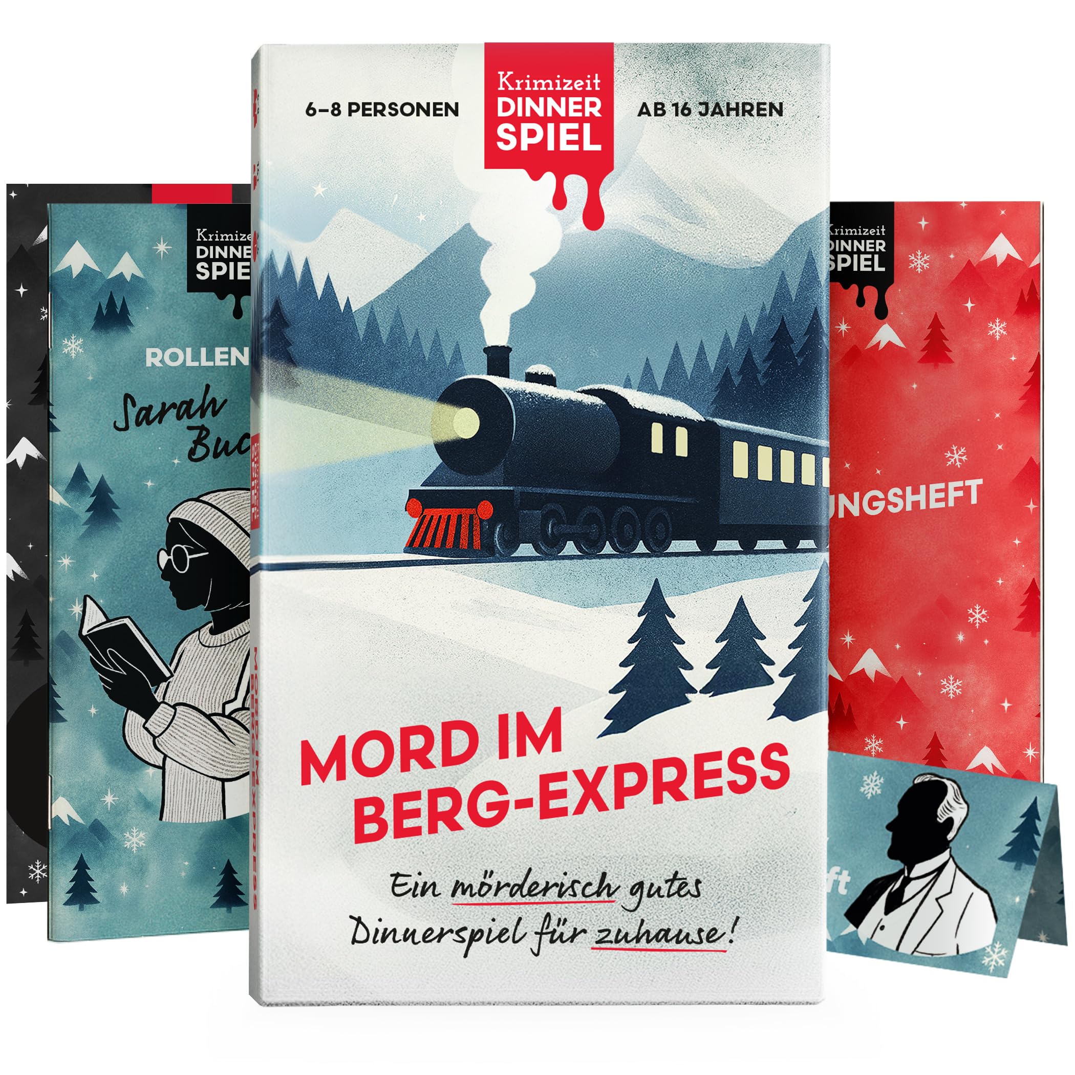 Krimidinner für Zuhause - 6 bis 8 Personen - Mord im Berg-Express - Das spannende Krimispiel ab 16 Jahren - Das unterhaltsame Krimi Dinner Spiel für Erwachsene - Für eine mörderisch Gute Dinnerparty