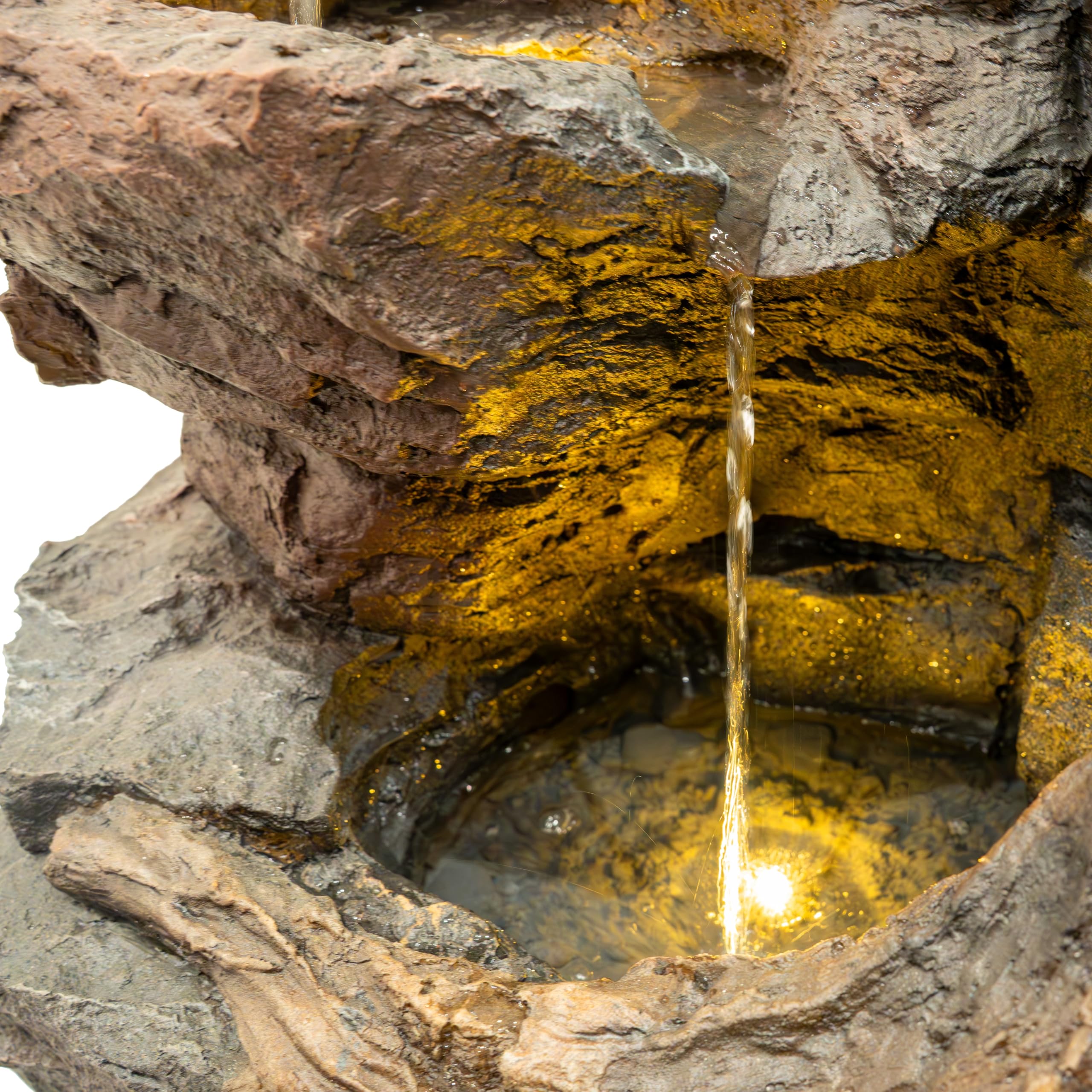 Fontana Cascata da Esterno in Poliresina Grigia con 3 Luci LED Bianche Calde, Pompa Elettrica, Cavo da 7m – Willow Springs + Spazzola per Pulizia Inclusa