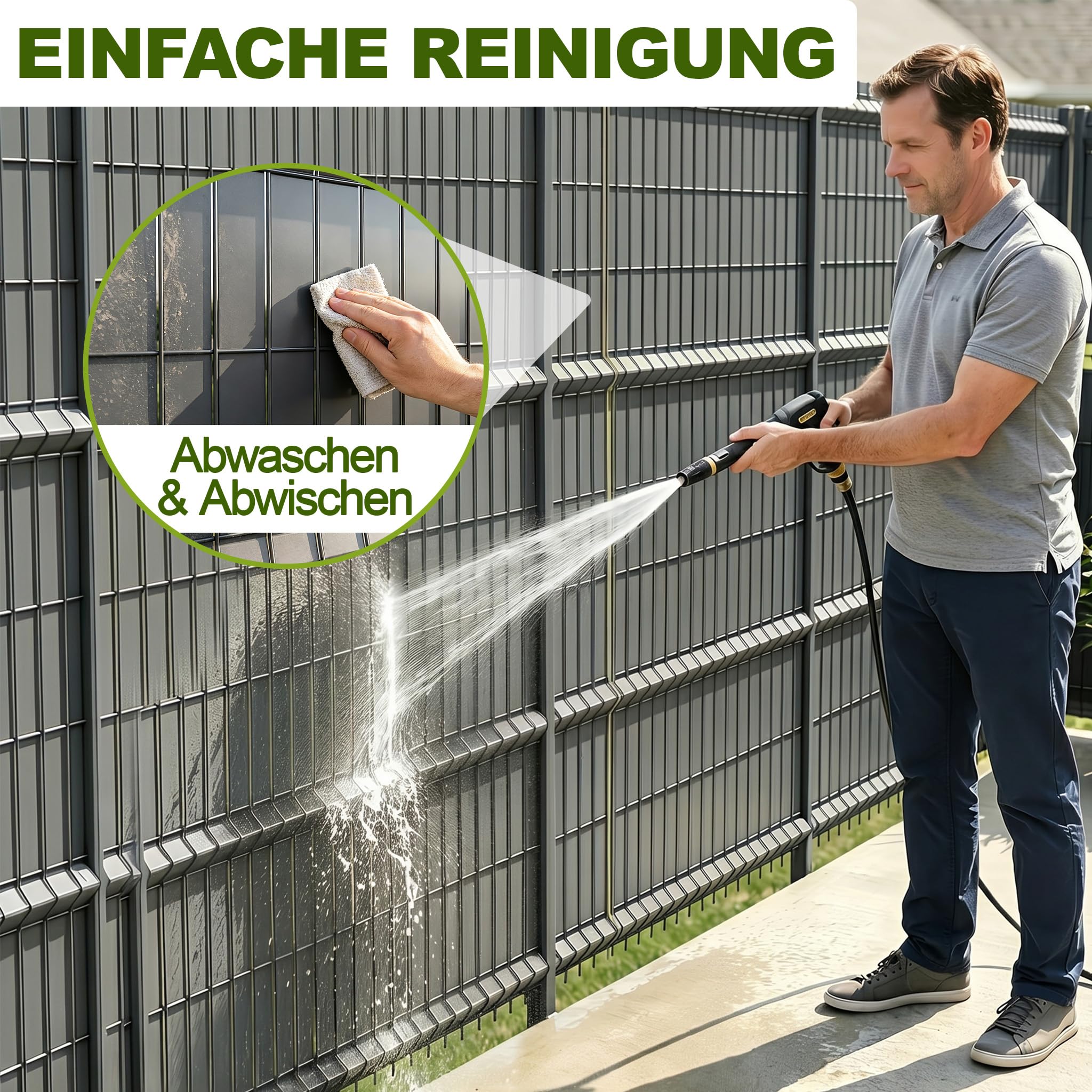 YRHome Strisce Privacy PVC 210m 4,7 cm Altezza 9,87㎡ per Recinzione Doppia Barra, Resistente agli Agenti atmosferici e UV, Opaco Giardino Balcone terrazzo, con 420 Clip di Fissaggio, Grigio