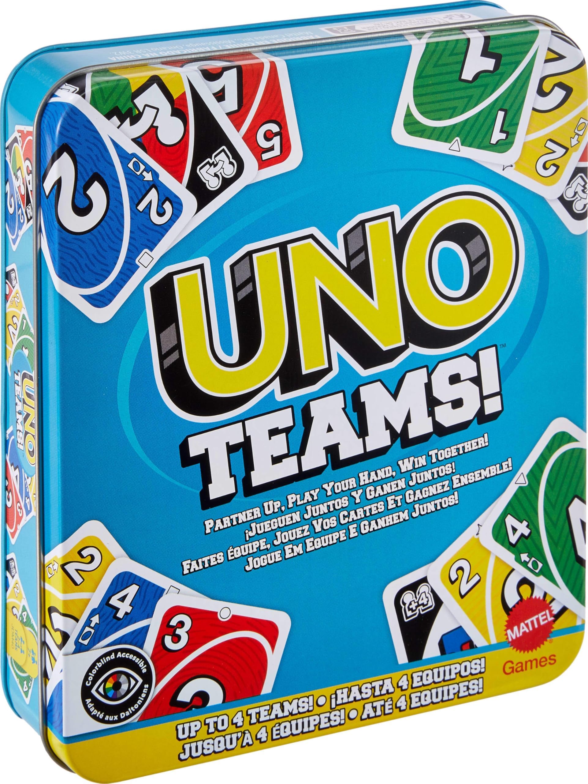 Mattel Games UNO Teams Card Game for Kids, Adults & Family Night, Parties & Travel With Special Rules to Play in Teams of Two, JDM40