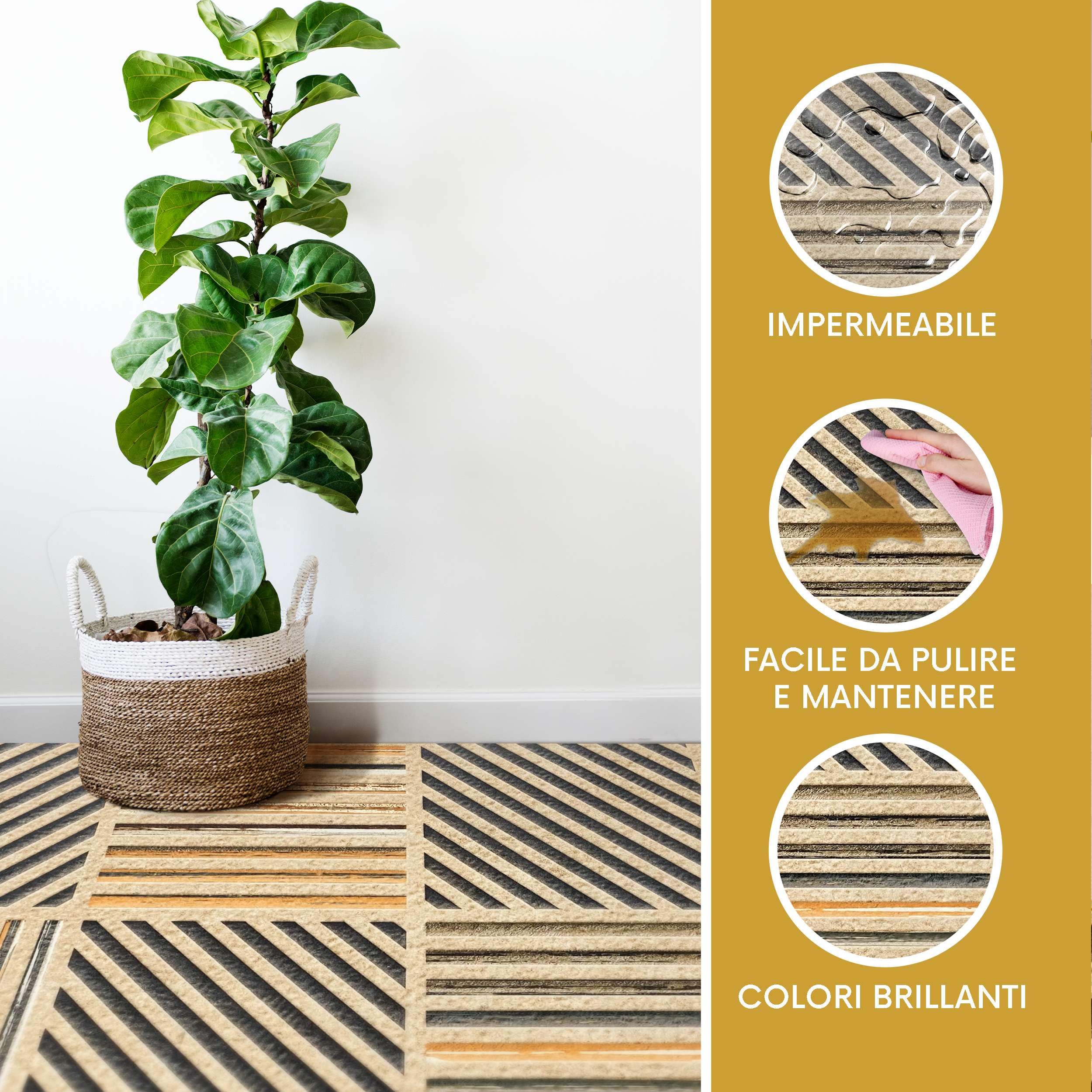 Tapis De Cuisine Antidérapant Lavable 50x160 Cm Made In Italy – Chemin Long PVC Imprimé Parquet Foncé – Idéal Intérieur Extérieur, Facile à Découper