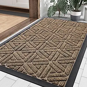 Smiry Front Door Mat Outside Entrance, Heavy Duty Natural Rubber Doormat, Trap Dirt and Moisture Easy Clean Low Profile Patio Porch Welcome Floor Mats for Entry, 29.5x17 Inch, Brown