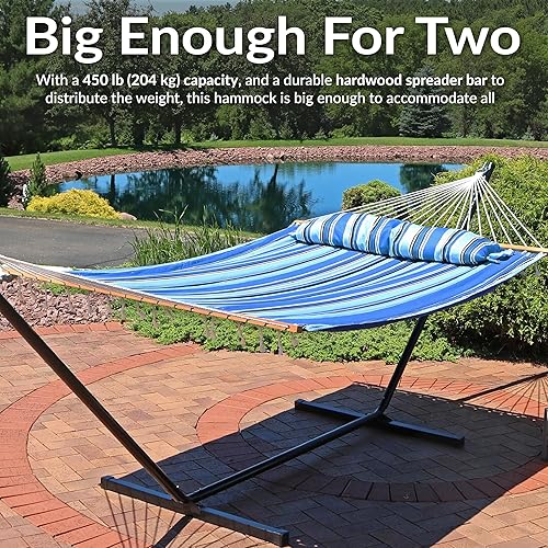 Vista 64 de Sunnydaze - Hamaca acolchada para 2 personas con soporte universal multiusos Playa Catalina