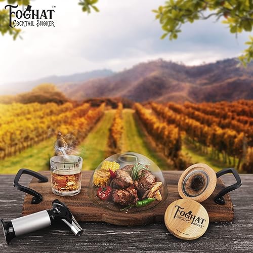 Miniatura 8 de Foghat - Juego de embutidos de cóctel para ahumar con ClocheTabla, barril de whisky Bourbon Roble, combustible culinario para ahumar, virutas de