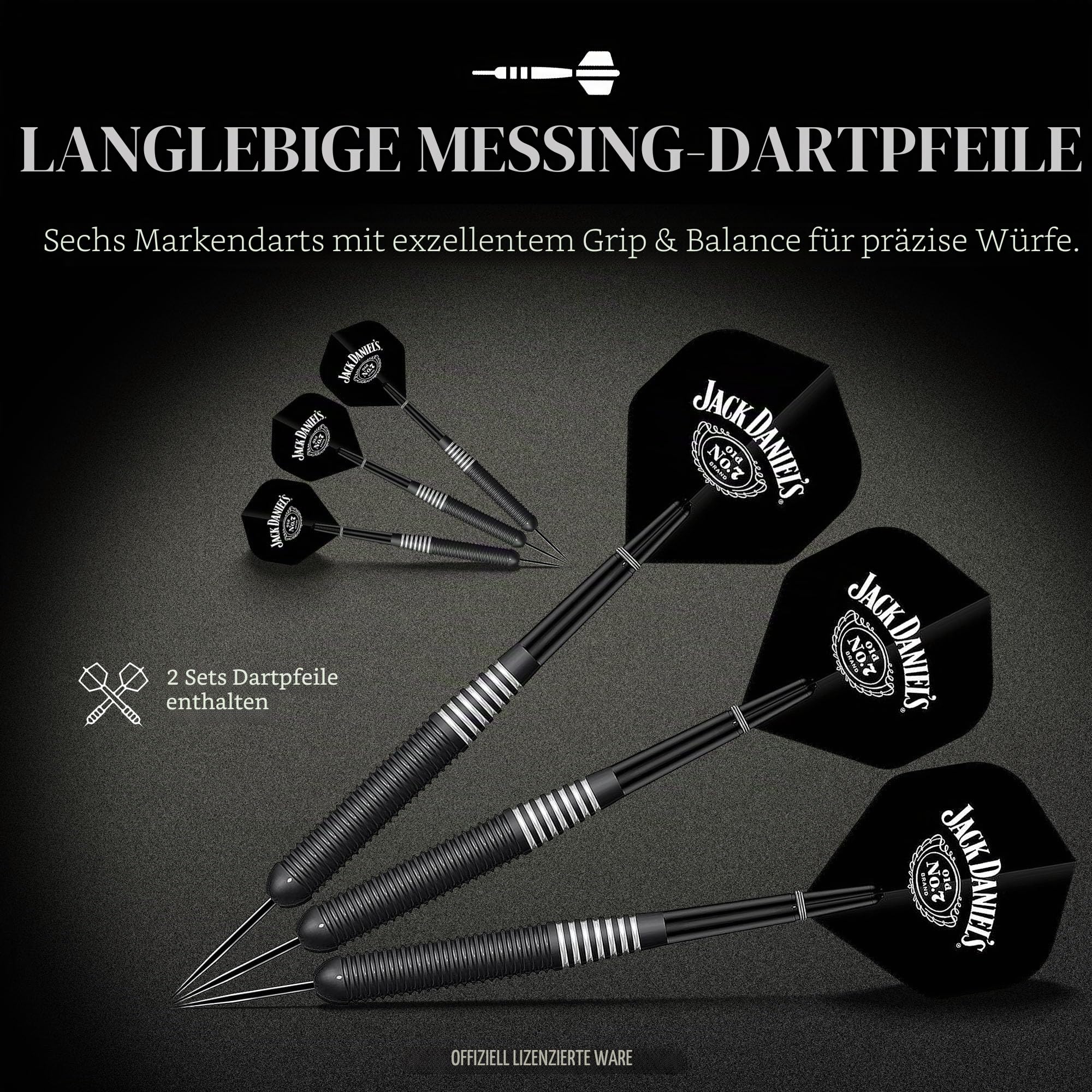 Offiziell lizenziertes Jack Daniel's bedruckte Dartpfeile in Schwarz inklusive Dartscheibe | JD Logo (CAB512), L