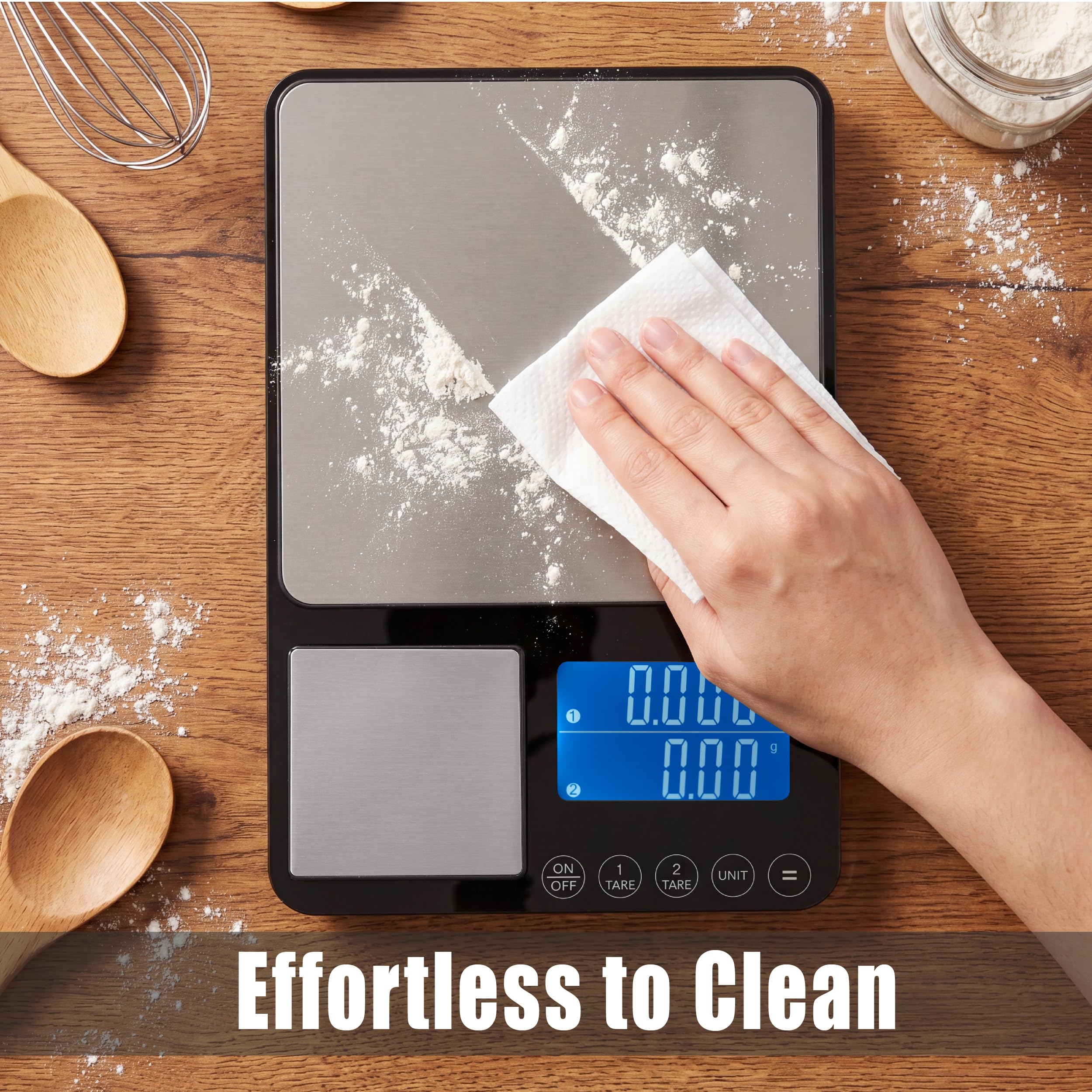 Balance de cuisine à double plateforme, balance alimentaire numérique avec double affichage, deux en un pour poids lourd et précis, 0,01 g, acier inoxydable, 7 unités de tare, pour pâtisserie