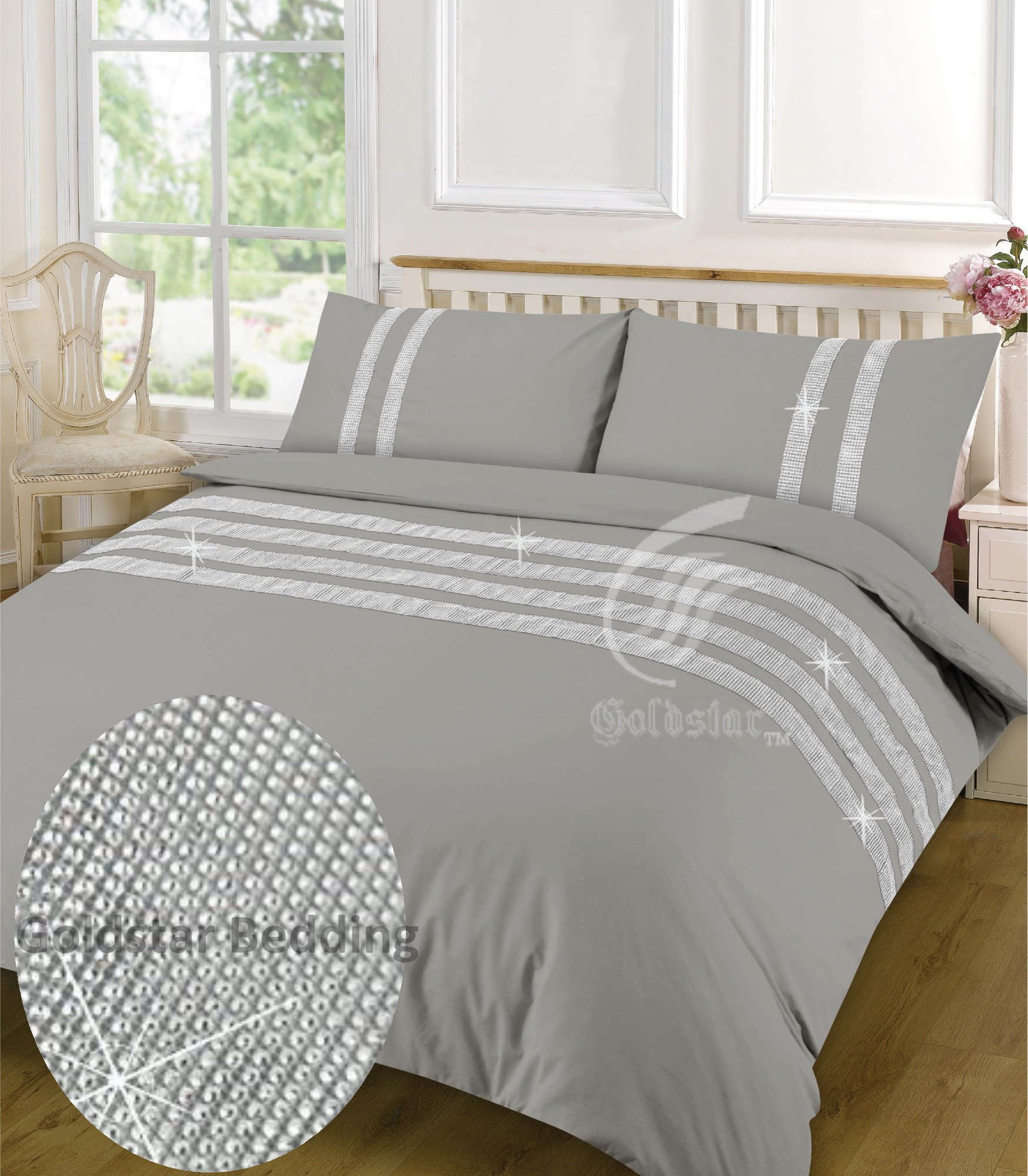 Goldstar® 100% Egyptian Cotton 200 Thread Lace Duvet Cover Quilt Cover Diamond Bedding Set (Super King, Diamante Lace Grey)