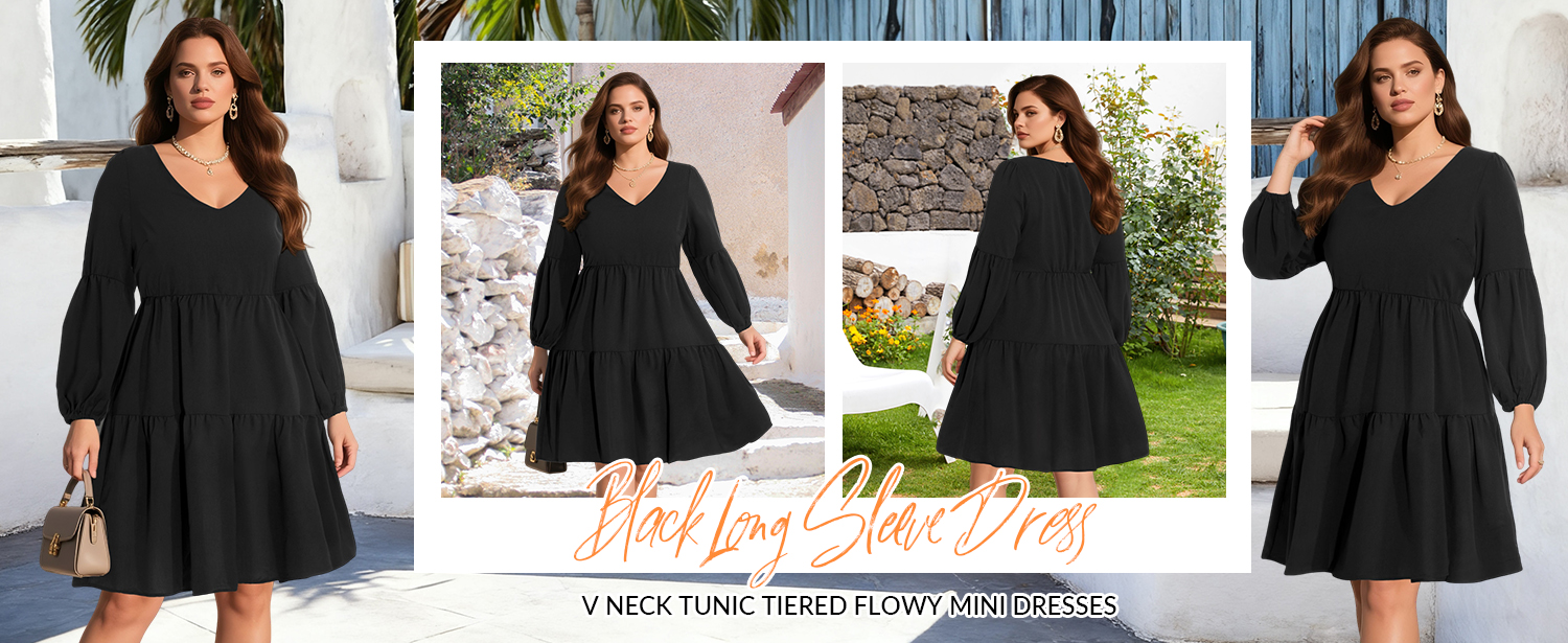 tunic fall dresses Pinup Fashion Tunic Dress Women Plus Size Black Long Sleeve Babydoll Shift  V Neck Cute Casual Fall Loose Flowy Swing Ruffle Dresses at Amazon Women's  Clothing store