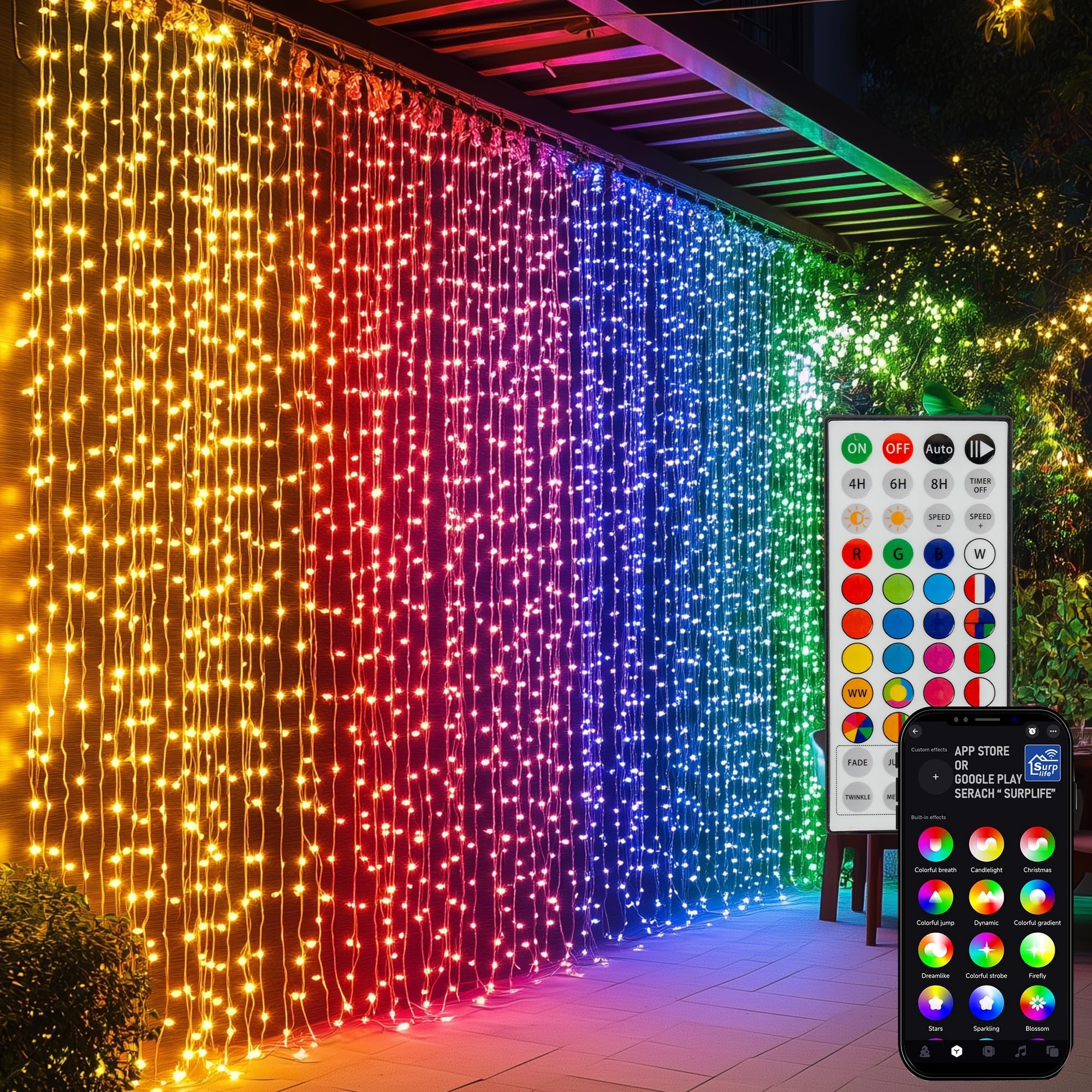 300 LED Curtain String Lights, RGB Color Changing Christmas Fairy Lights for Bedroom with Remote & APP Control, Waterproof Smart Window Lights Party Wedding Garden Wall Decor