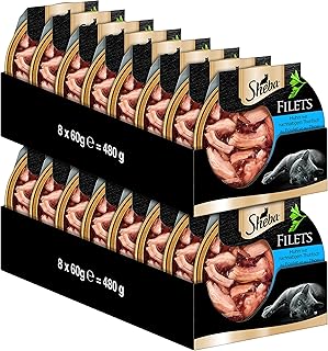 SHEBA Filets - Feinstes Katzennassfutter - 16 x 60g Schalen - mit Huhn und Thunfisch - Nassfutter für Katzen - Großpackung product image