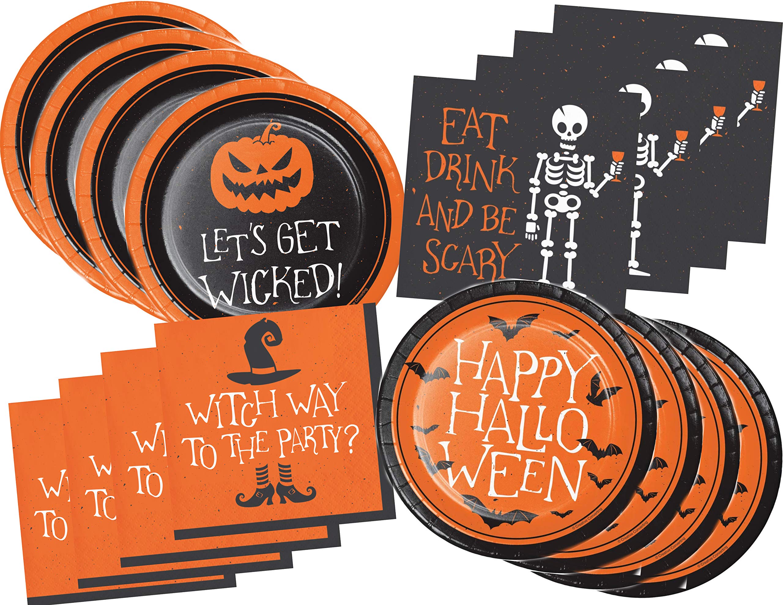 Halloween Disposable Dinnerware Set - Dessert/Appetizer Plates and Napkins Bundle for 32 Guests