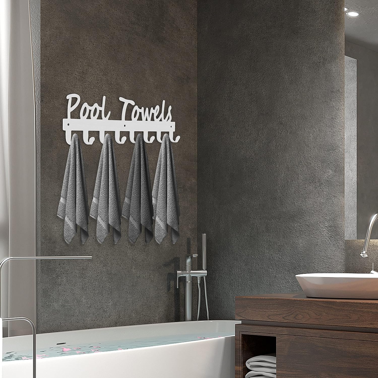 Pool Towel Hooks for Bathroom Wall Mount Towel Rack Towel Holder Carbon Steel Hanger Organizer Indoor Outdoor for Robe, Towel, Coat, Swimsuit, Umbrella, Bag, Keys