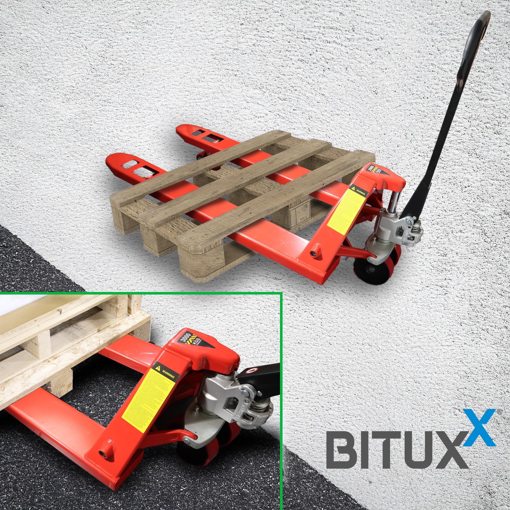 BITUXX Hubwagen 3000Kg Handhubwagen Palettenhubwagen Gabelhubwagen für Industriepalette Extra Breit !Nicht EU Paletten!