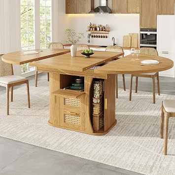 Round Extendable Dining Table 4-8 Seater, 118-158cm, Natural Wood